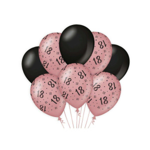 8 x 18th Birthday Rose Gold & Black Deluxe Party Balloons - 30cm