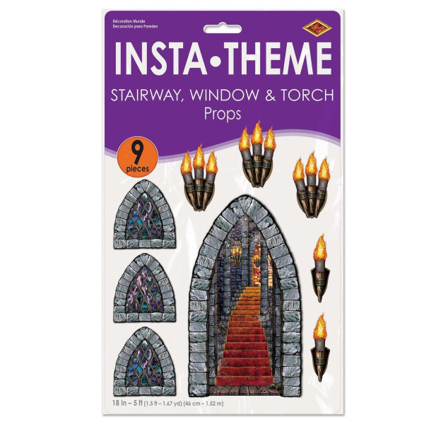 9 x Medieval Dungeon Stairway & Window Cutout Decorations - 1.5m - 45cm