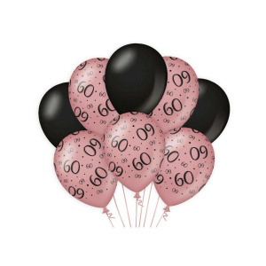 8 x 60th Birthday Rose Gold & Black Deluxe Party Balloons - 30cm
