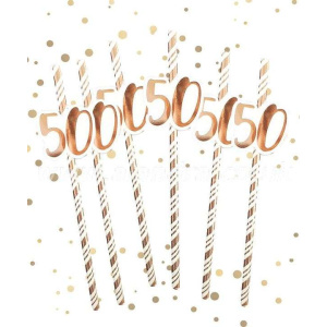 6 X 50th Birthday Rose Gold Spiral Paper Straws