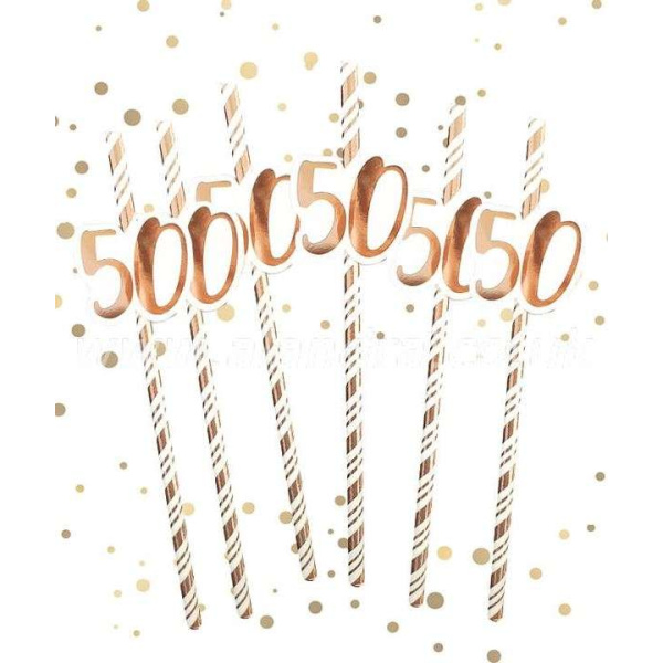 6 X 50th Birthday Rose Gold Spiral Paper Straws