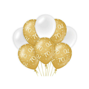 8 x 70th Birthday White & Gold Deluxe Party Balloons - 30cm