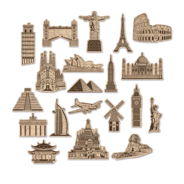 20 x Around the World Sepia Cutout Decorations - 18cm - 26cm