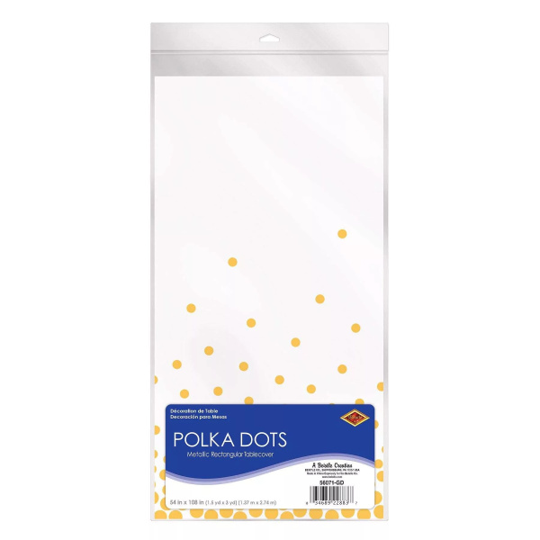 Metallic White & Gold Dots Tablecloth - 2.7m x 1.4m