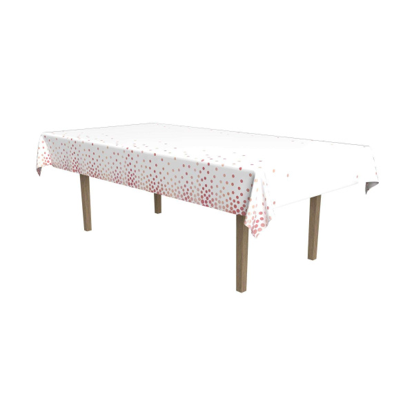 Metallic White & Rose Gold Dots Tablecloth - 2.7m x 1.4m