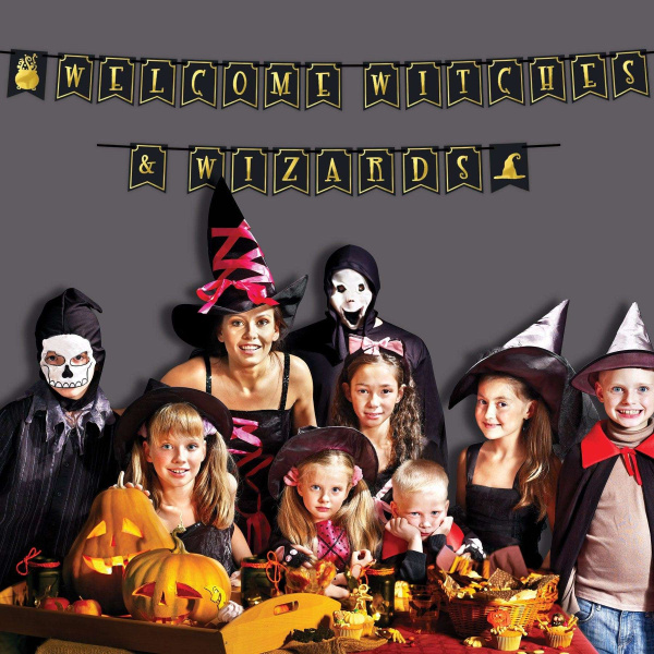 Foil "Welcome Witches & Wizards" Halloween Banner - 3.6m x 15cm