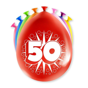 8 x 50th Birthday Colourful Deluxe Party Balloons - 30cm