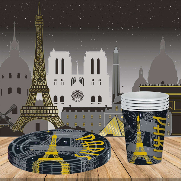 8 x A Night in Paris Party Plates - 23cm