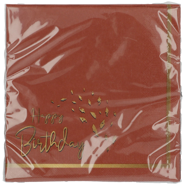 20 x Golden Dusk "Happy Birthday" Burnt Orange & Gold Napkins - 33cm