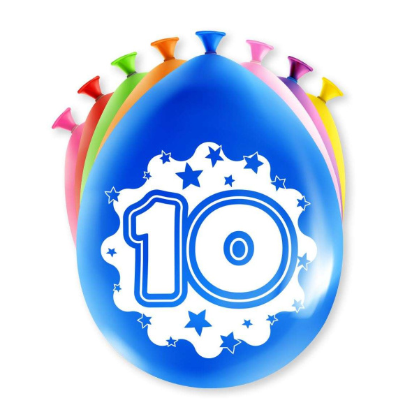 8 x 10th Birthday Colourful Deluxe Party Balloons - 30cm