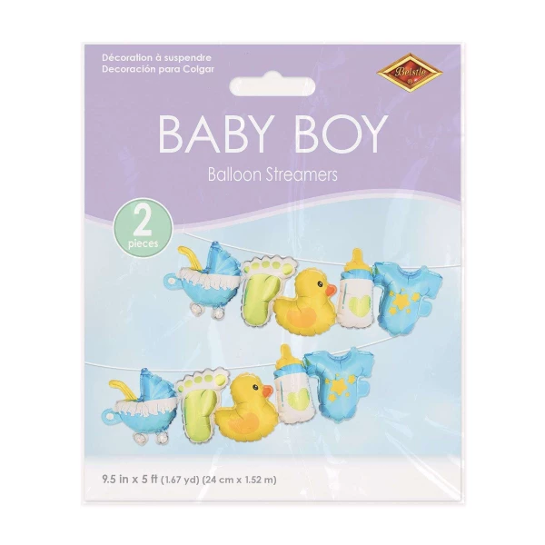2 x Cute Baby Boy Blue Foil Balloon Banner - 1.5m x 24cm