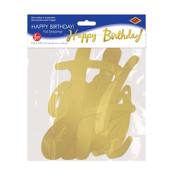 Gold Metallic Foil "Happy Birthday" Letter Banner - 1.5m x 23cm