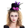 Mini Top Hat with Purple Glitter Skull & Feathers Headband Hat