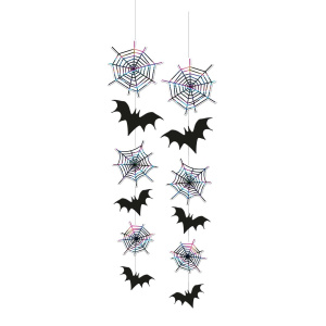 2 x Spiderwebs & Bats Halloween Hanging Decorations - 70cm