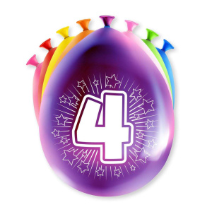 8 x 4th Birthday Colourful Deluxe Party Balloons - 30cm