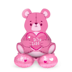 Pink Baby Shower "It's a Girl" Teddy Bear Foil Balloon with Base - 61cm