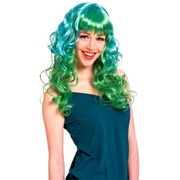 Long Neon Green Curly Hair With Fringe Wig