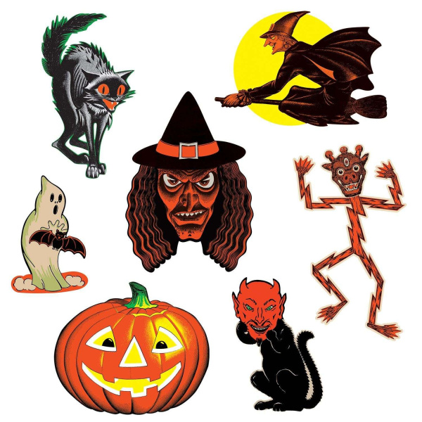 7 x Vintage Halloween Spooky Cutout Decorations - 24cm - 40cm