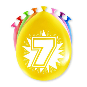 8 x 7th Birthday Colourful Deluxe Party Balloons - 30cm