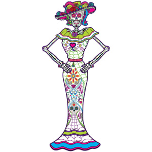 Jointed Day of the Dead Skeleton Lady Cutout Decoration - 1.2m