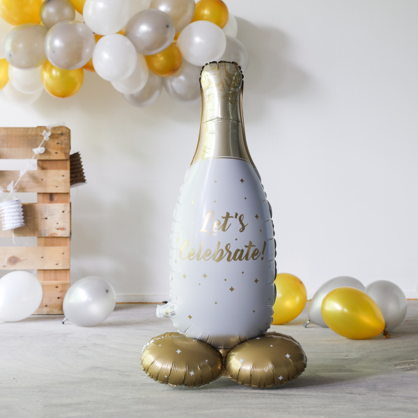 Champagne Bottle "Let's Celebrate" Foil Balloon with Base - 86cm