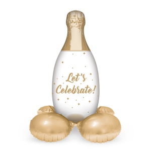 Champagne Bottle "Let's Celebrate" Foil Balloon with Base - 86cm