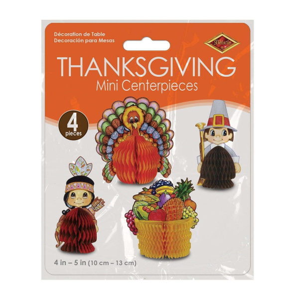 4 x Thanksgiving Honeycomb Mini Table Decorations - 11cm - 16cm