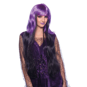 Extra Long Purple & Black Hair with Fringe Wig