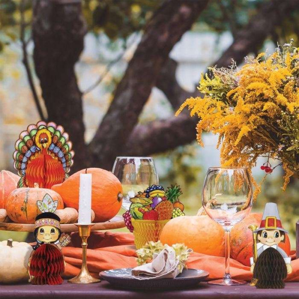 4 x Thanksgiving Honeycomb Mini Table Decorations - 11cm - 16cm