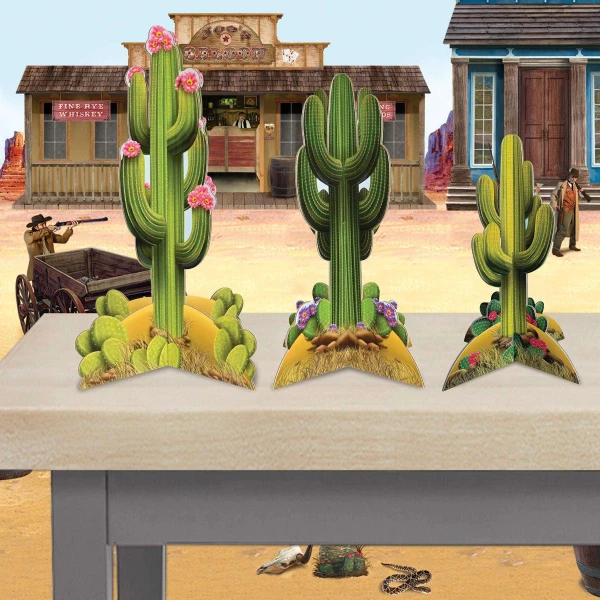 3 x 3D Wild West Desert Cactus Table Decorations - 20cm - 30cm