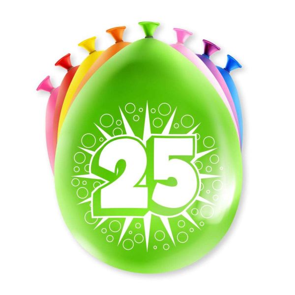 8 x 25th Birthday Colourful Deluxe Party Balloons - 30cm