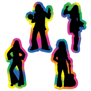 4 x 60's Hippie Colourful Silhouette Cutout Decorations - 39cm x 22cm