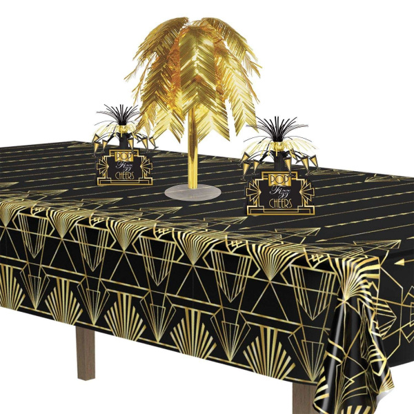 1920's Great Gatsby Black & Gold Tablecloth - 2.7m x 1.4m