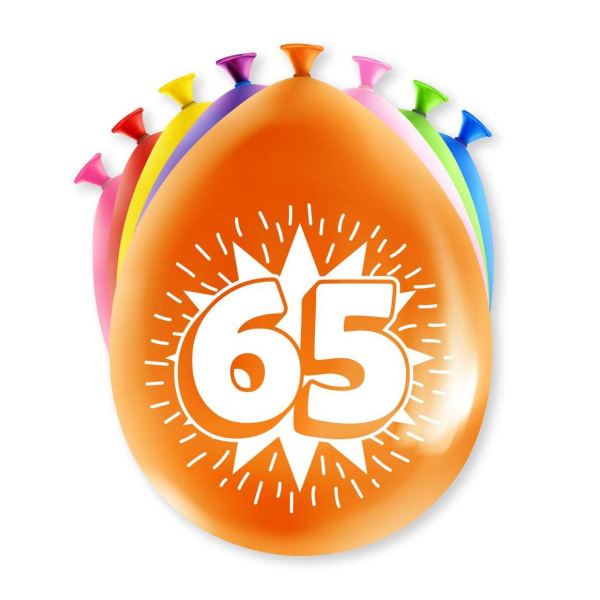 8 x 65th Birthday Colourful Deluxe Party Balloons - 30cm