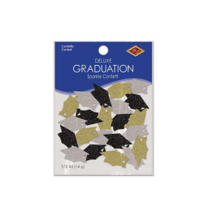 14g x Graduation Black, Gold & Silver XL Glitter Table Confetti - 5.1cm