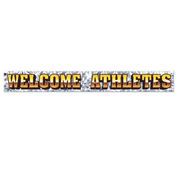 Metallic "Welcome Athletes" Foil Fringe Banner - 1.5m x 19cm