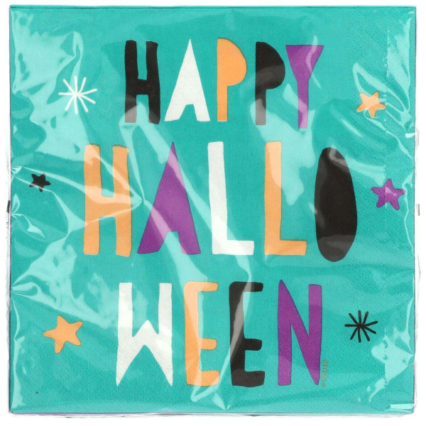 20 x Cartoon "Happy Halloween" Colourful Napkins - 33cm