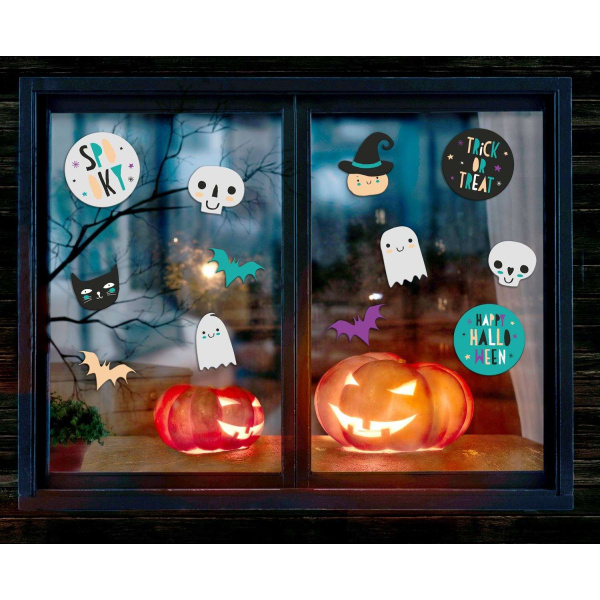 12 x Cartoon "Happy Halloween" Colourful Window Stickers