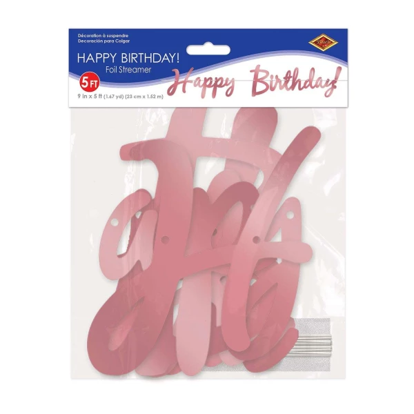 Rose Gold Metallic Foil "Happy Birthday" Letter Banner - 1.5m x 23cm