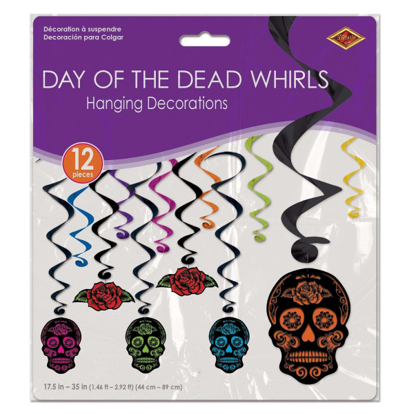 12 x Day of the Dead Halloween Hanging Whirls - 44cm - 87.5cm