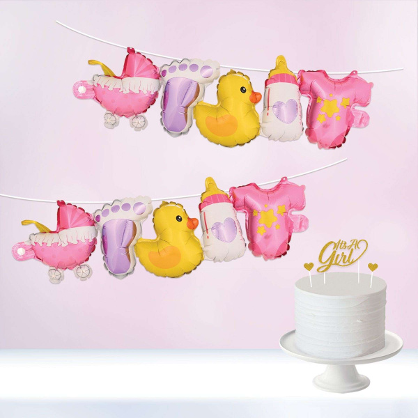 2 x Cute Baby Girl Pink Foil Balloon Banner - 1.5m x 24cm