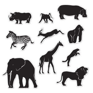 10 x Safari Animals Silhouette Cutout Decorations - 17cm - 38cm