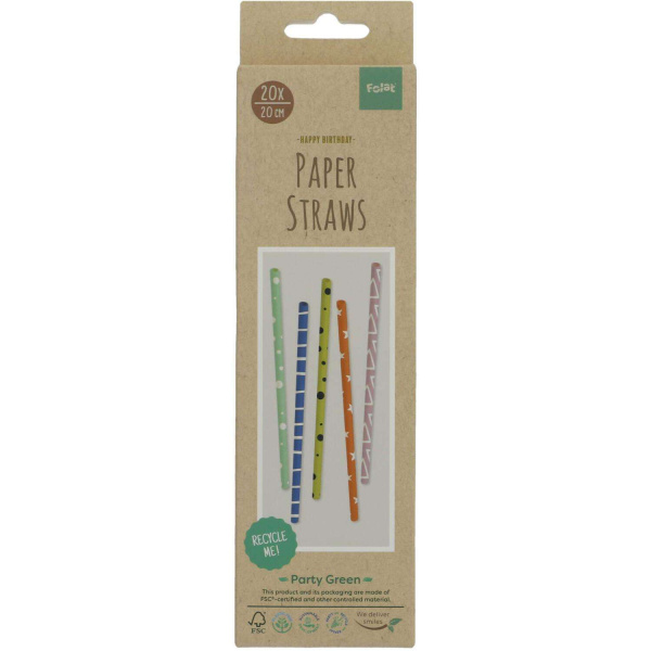 20 x Colourful Patterns Paper Straws - 20cm