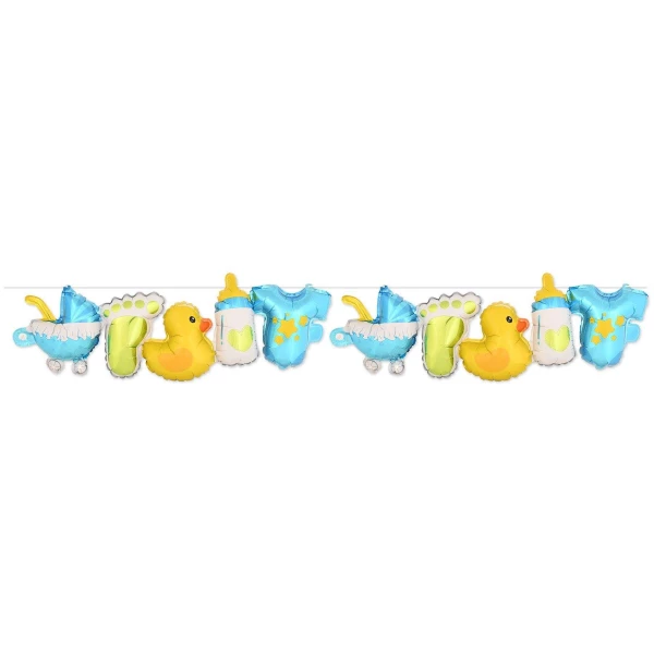 2 x Cute Baby Boy Blue Foil Balloon Banner - 1.5m x 24cm