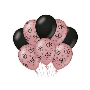 8 x 50th Birthday Rose Gold & Black Deluxe Party Balloons - 30cm