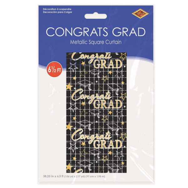Metallic Graduation "Congrats Grad" Square Foil Curtain - 1.9m x 96cm