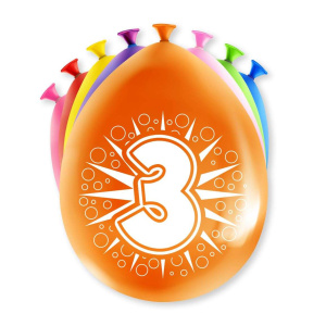 8 x 3rd Birthday Colourful Deluxe Party Balloons - 30cm