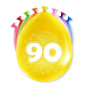 8 x 90th Birthday Colourful Deluxe Party Balloons - 30cm