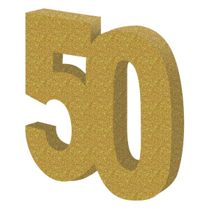 3D 50th Birthday Glitter Gold Table Decoration - 20cm x 20cm x 2.5cm