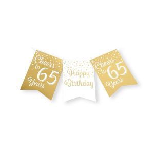 65th Birthday Gold & White Pennant Bunting - 6m